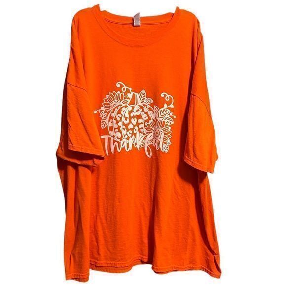 Jerzees Tops - Jerzees Dri-Power “Thankful” Graphic Print Short Sleeve T-Shirt Orange Size 4XL